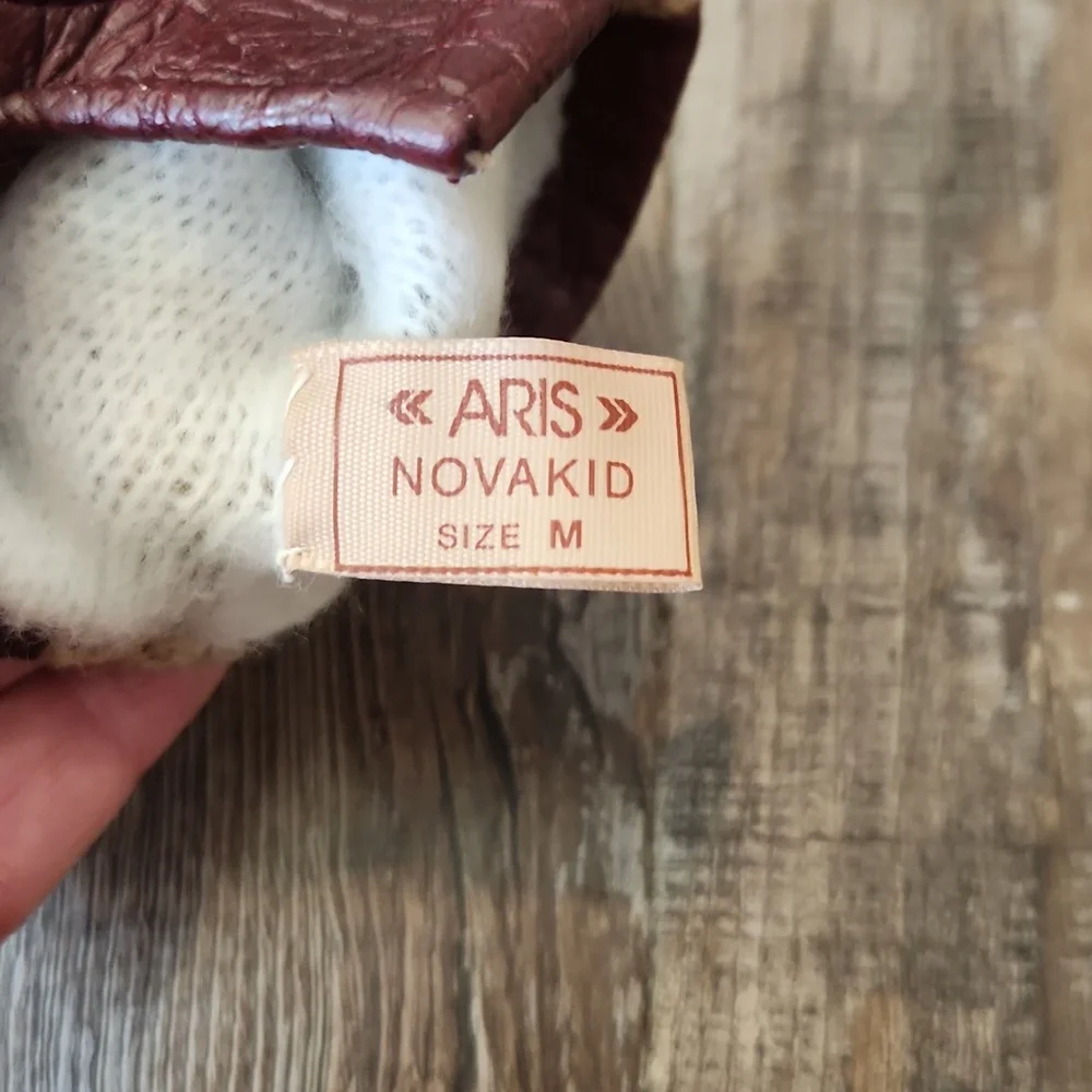 Aris Novakid Womens Burgandy & Tan‎ Leather Driving Gloves Size Med Lux Chic